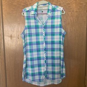 L Plaid Green, Blue & White Sleeveless Shirt